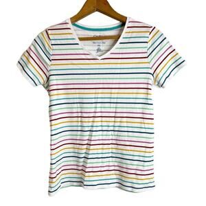 Croft & Barrow Women's Classic Tee Size PXS Rainbow Striped Short Sleeve V-Neck